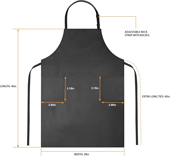 Gotega 2 Pack Aprons for Men Women with Large Pockets, Waterproof Rubber Vinyl Apron 40 Inch Heavy Duty Chef Apron Black Adjustable Work Apron for Dishwashing Kitchen Cooking Drawing
