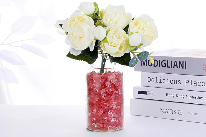 QINJIEJIE Cherry Quartz Crystals Chips Natural Stone Gravel Bulk Crushed Rocks Pieces Polished Quartz Stone 0.55Lbs Decorative Fish Tank Pebbles Vase Filler Irregular Shaped Tumbled Gemstone for Home