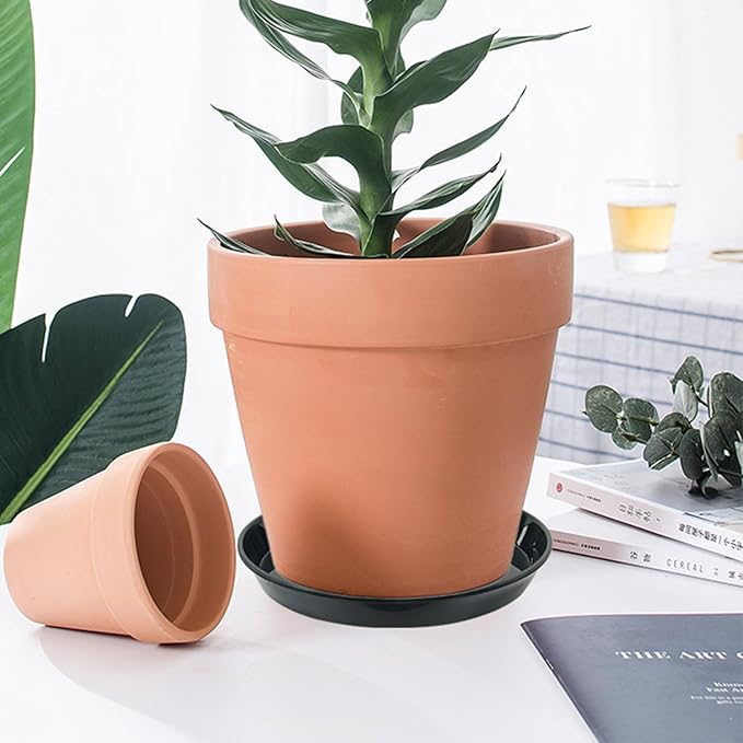 12 Pack Plant Saucer Tray, 6 8 10 inch Plant Saucers for Indoor Outdoor, Heavy Sturdy Plastic Planter Trays, Drainage Drip Water Trays for Flower Pots, Black