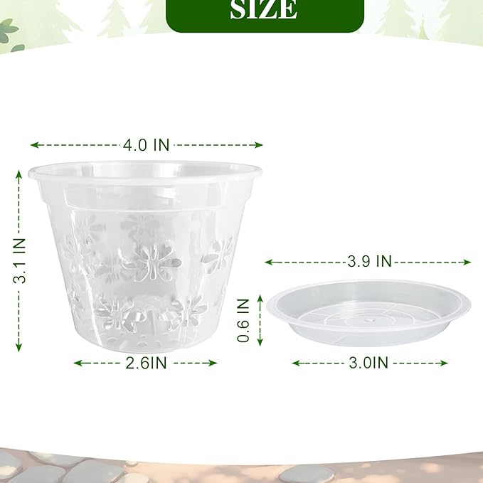 Orchid Pot, 8 Pack 4 Inch Clear Orchid Pots with Holes & Saucers - Aeration Flower Planters for Phalaenopsis, Dendrobium & Airflow Root Orchids - Ideal for Repotting, Drainage & Healthy Growth
