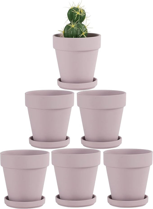 Fcacti 4 Inches Small Pink Terracotta Pots with Saucer, 6 Pack 4" Terra Cotta Planter with Drainage Holes, Small Clay Flower Pots for Plants, Succulents, Crafts, Wedding Favor
