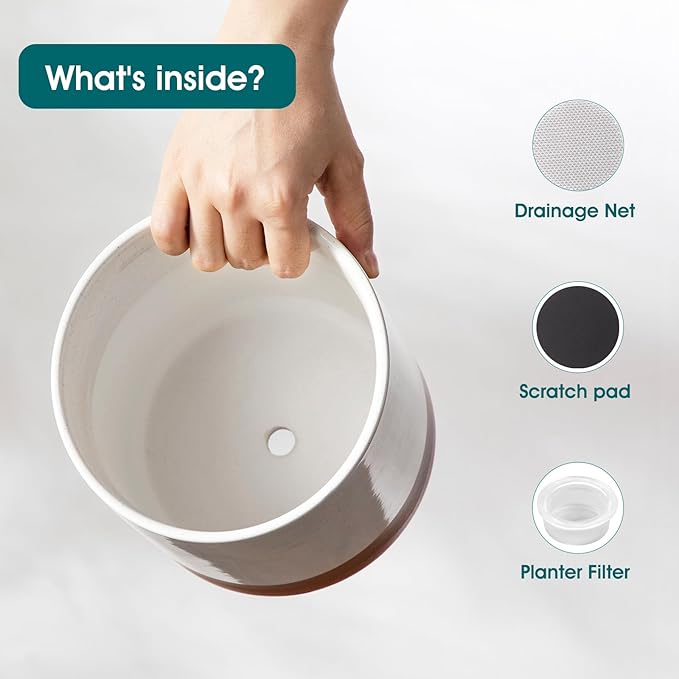 vancasso 6"+8"+10" Ceramic Pot for Plants, Large Outdoor Indoor Planter Pots with Drainage Holes, Set of 3, Khaki