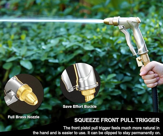 ESOW Heavy Duty Metal Garden Hose Nozzle, High Pressure Water Hose Nozzle with 4 Spray Patterns Rotating, Ideal for Outdoor Lawn & Garden Watering, Car & Pet Washing, Silver