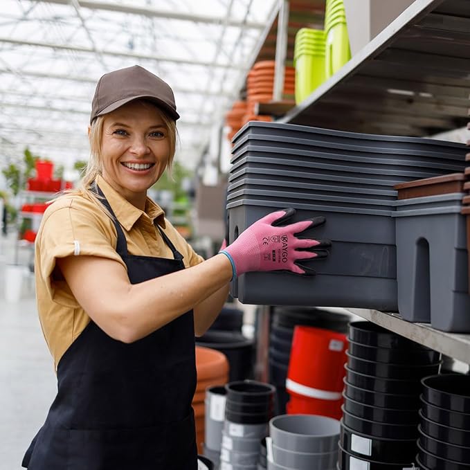 KAYGO Safety Work Gloves PU Coated-60 Pairs, KG11P Seamless Knit Glove with Polyurethane Coated Smooth Grip on Palm & Fingers, for Men and Women, Ideal for General Duty Work,Pink,Small