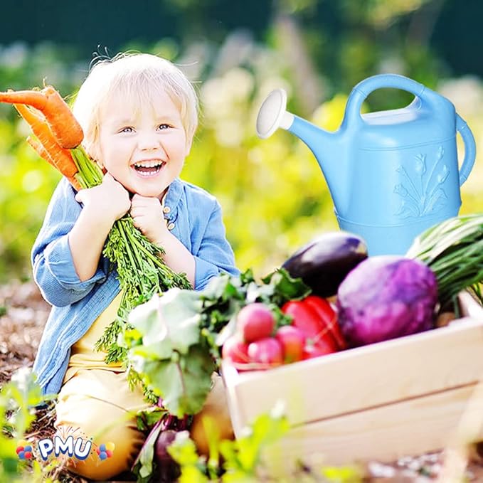 PMU 2 Gallon Watering Can - Garden Watering Can for Indoor & Outdoor Plants - Plastic Water Can with Detachable Sprinkler Head - Large Water Pot, Made in USA - Blue Pkg/1