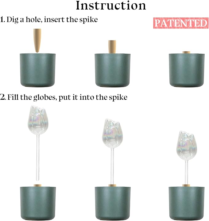 3 Pack Non-Clogging Iridescent Tulip Plant Watering Globes with Terracotta Spikes, Hand Blown Glass Self Watering Planter Insert Plant Watering Devices Bulbs for Indoor and Outdoor Plants