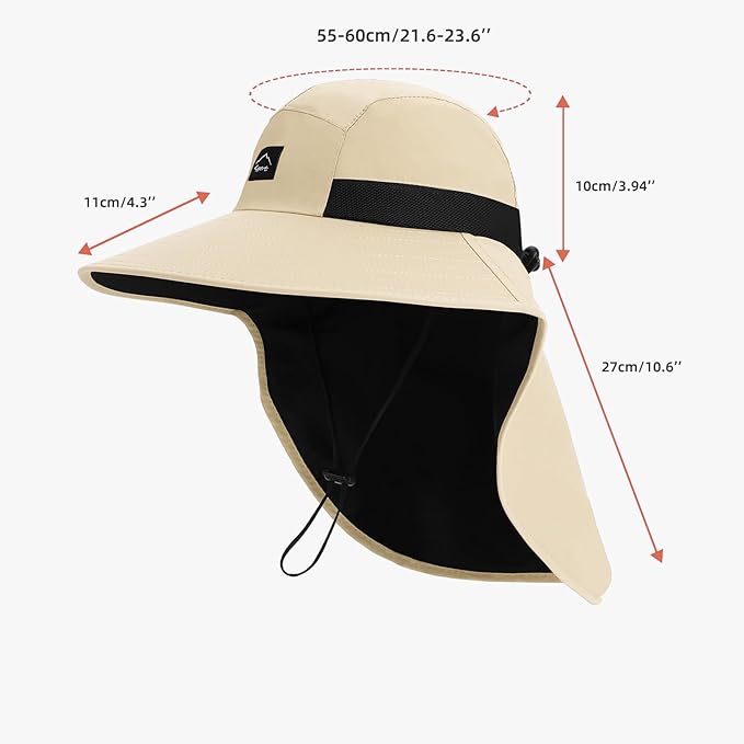 Rosoz Outdoor Sun Hat for Men Women, UPF50+ Protection Safari Cap Wide Brim Mesh Fishing Hat with Neck Flap Beach Garden