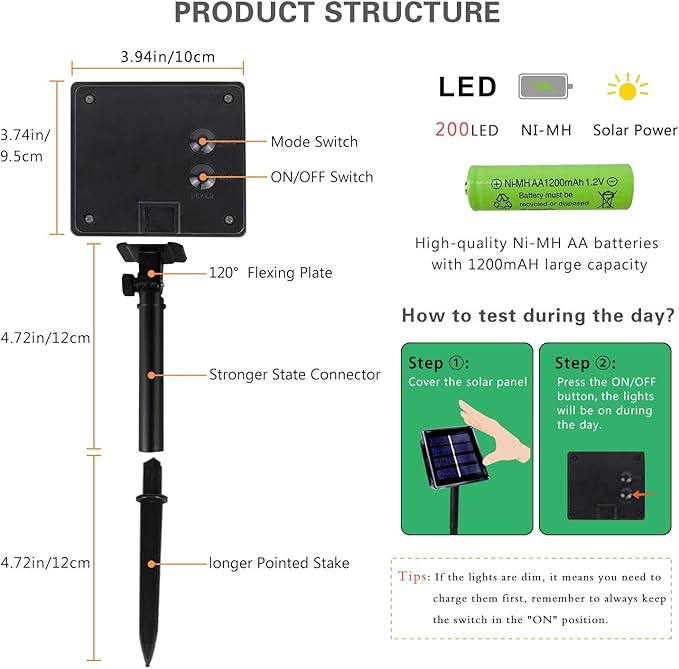 2-Pack Solar String Lights for Outside, Total 200LED Solar Christmas Fairy Lights Waterproof, Outdoor Twinkle Light Copper Wire 8 Modes Fairy Light for Xmas Tree Party Wedding Decor (Warm White)