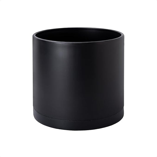 D'vine Dev 8 Inch Plastic Planter Pots for Plant Pot with Drainage Hole and Seamless Saucers, Black Color, 74-X-B-1
