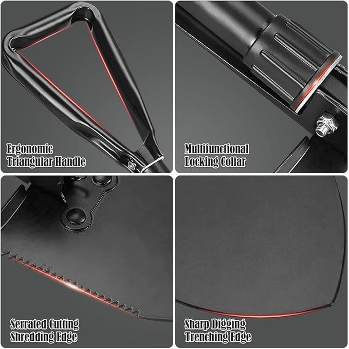 Digging Shovel - 24'' Lightweight Folding Shovel High Carbon Steel Portable Digging Trowels for Outdoor Camping Backpacking Hiking Car EmergencHome Garden (Black