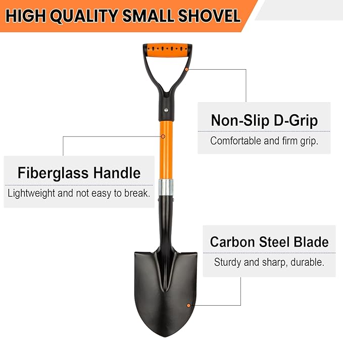 Small Garden Shovel Mini Kids Digging Shovel with Overall Length 28 inches Shovel for Digging, Beach Shovels. Gardening Tools with D-Handel