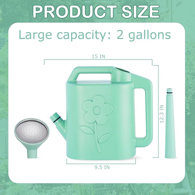 2 Gallon Watering Can for Indoor Plants, Garden Watering Cans for Outdoor Plant House Flower, Modern Plant Watering Can Large Long Spout with Sprinkler Head