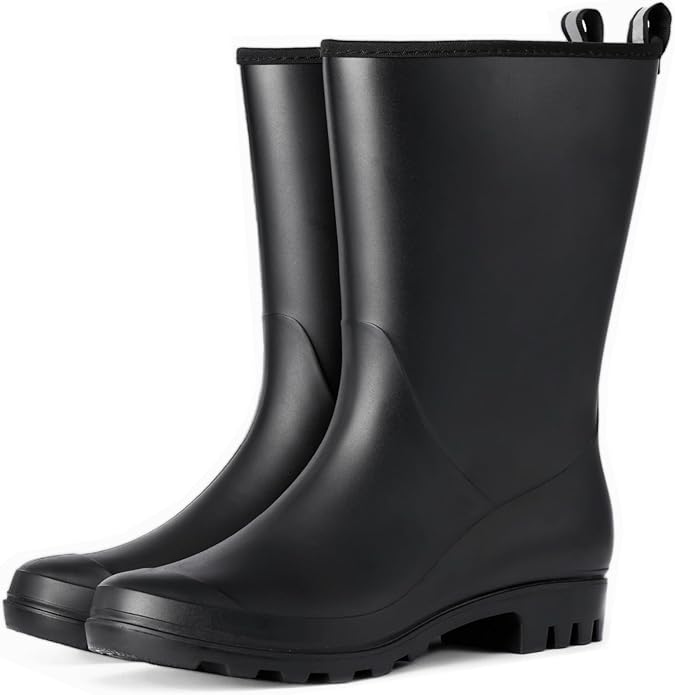 Wide Calf Women's Rain Boots Waterproof PVC Women Rubber Boot Mid Height Rain Shoes for Outdoor Gardening Work Walking