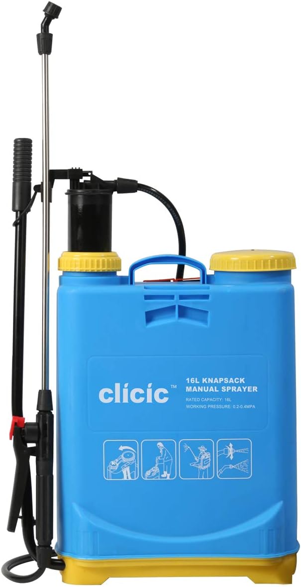 CLICIC Backpack Sprayer 4 Gallon (16L) - Knapsack Manual Hand Pump Sprayer for Garden Lawn Yard Farm