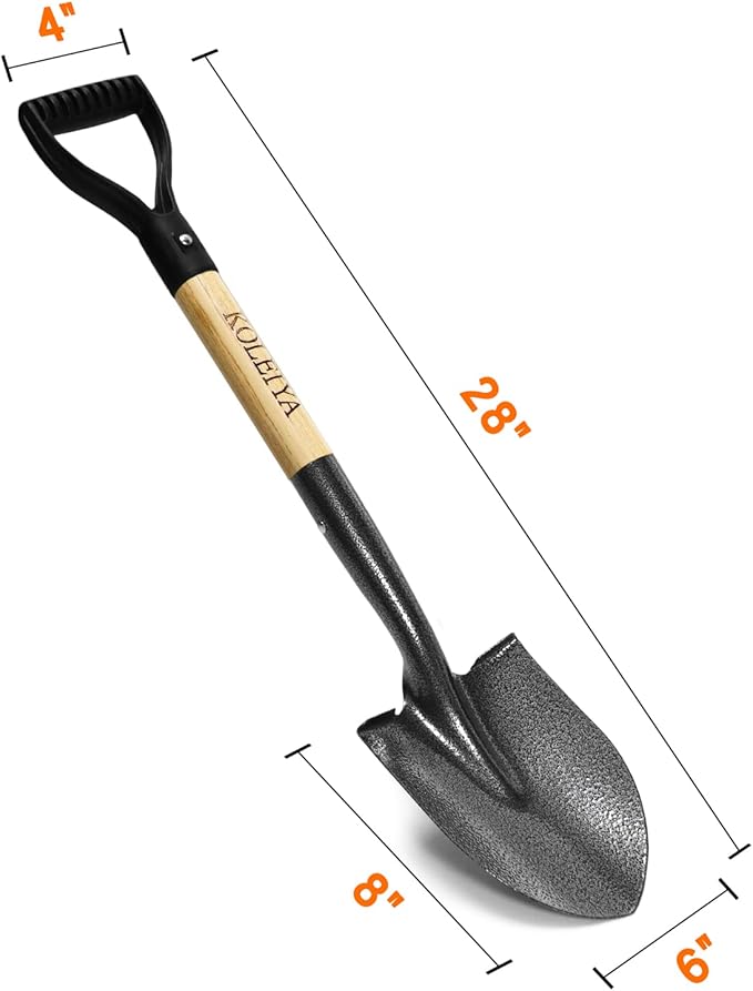 Small Short Handle Shovel - 28 Inches Overall Length - Kids Metal Sand Shovel for Digging and Gardening - Metal + Wooden
