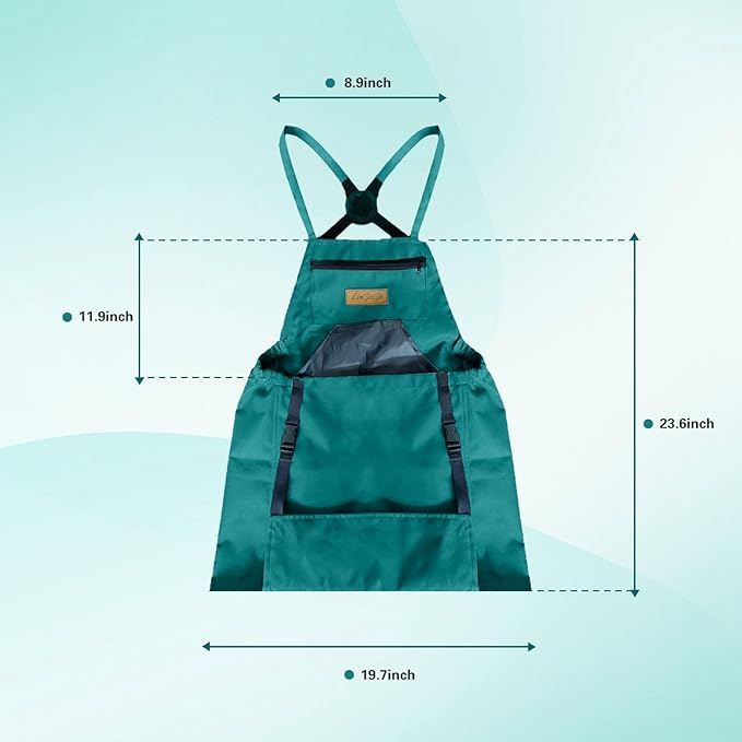 Gardening Apron with Harvesting Pouch for Women/Men, Adjustable Cross Back，Zippered Phone Pocket - Great Gift