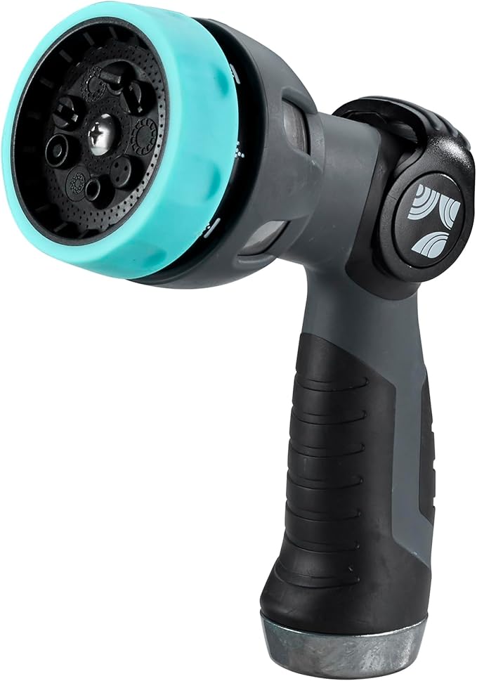 Garden Hose Nozzle 9 Pattern Metal Water Sprayer 500002 with Thumb Control and Comfort Grip by New England Garden Tools for Cleaning, Watering Plants & Yards, Washing Cars & Pets