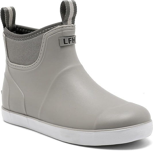 Mens Deck Boots, Saltwater Fishing Booties Rubber Waterproof Ankle Rain Boots, High-performance Footwear Chelsea Boots for Gardening Fishing Boating Camping Sailing