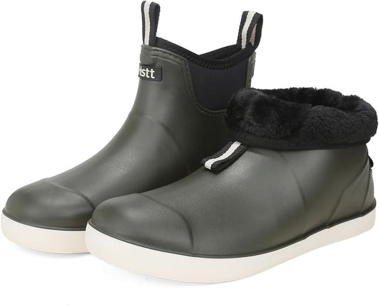 Mens Deck Boots, Saltwater Fishing Booties Rubber Waterproof Ankle Rain Boots, High-performance Footwear Chelsea Boots for Gardening Fishing Boating Camping Sailing