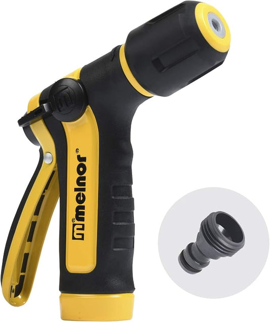 Melnor 65119-AMZ 2-Pattern Vortex Garden Hose Sprayer Nozzle, QuickConnect Product Adapter, Black, Yellow, Slip Resistant Water Hose Nozzle for Car Washing, Patio, Pet