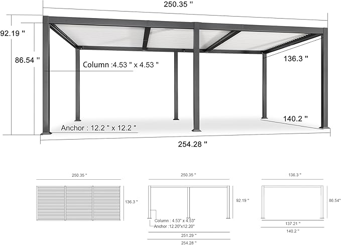 PURPLE LEAF Louvered Pergola 11' x 21' Outdoor Aluminum Pergola with White Adjustable Rainproof Roof Grey Frame Hardtop Gazebo for Patio Deck Garden