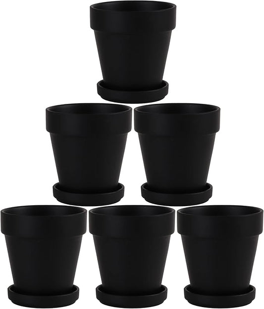 Black Terra Cotta Pots with Saucer- 6-Pack Small Terracotta Pot Clay Pots 4'' Clay Ceramic Pottery Planter Cactus Flower Pots Succulent Pot with Drainage Hole- Great for Plants,DIY Craft Projects