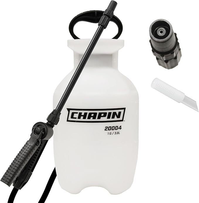 Chapin 20004 Pump Sprayer, 1 Gallon, Lawn and Garden, Hand Pressurized, Anti-Clog Filter, Adjustable Spray Nozzle, Spraying Plants, Watering, Weeds, Fertilizer and Pests, Translucent