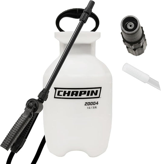 Chapin 20004 Pump Sprayer, 1 Gallon, Lawn and Garden, Hand Pressurized, Anti-Clog Filter, Adjustable Spray Nozzle, Spraying Plants, Watering, Weeds, Fertilizer and Pests, Translucent