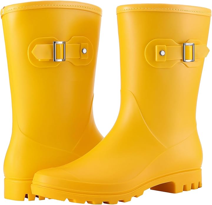 Evshine Women's Mid Calf Rain Boots Waterproof Garden Shoes