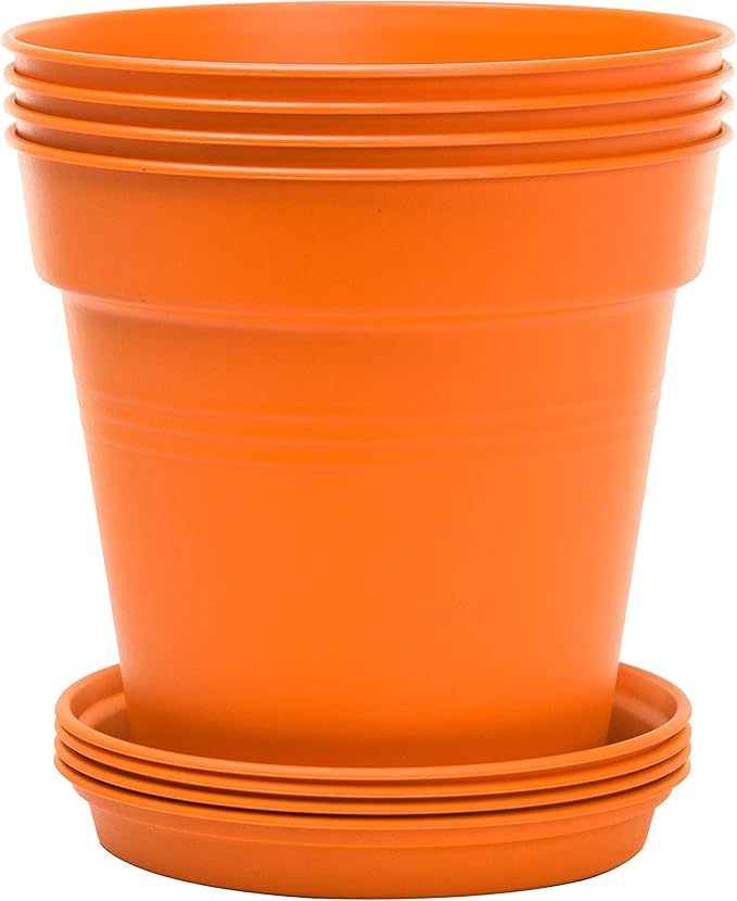 Mintra Home Garden Pots 4pk - Flowers, Herbs, Plants, Indoor, Outdoor, Colorful, Wholesale, Bulk (Orange, 17cm Diameter (6.6in))