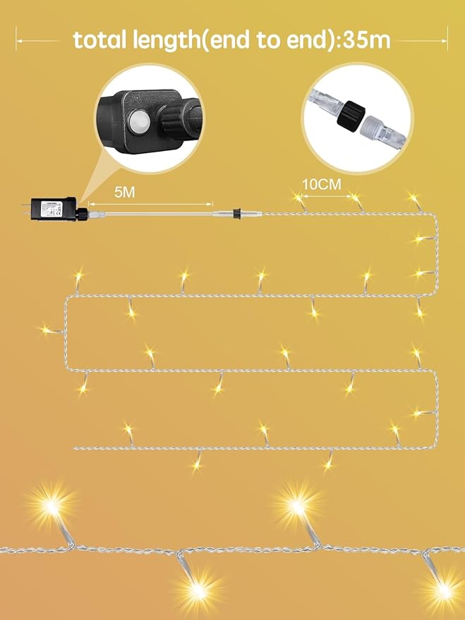 Christmas Lights with 300 LEDs, 100FT Connectable Plug in Fairy String Lights for Outdoor Tree and Indoor Décor, 8 Modes & Timer, IP65 Waterproof Lights for Yard Garden Decor (Warm White)