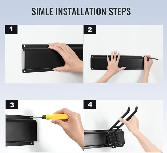 Wall Mount Tool Storage Rack, Garage Organization, Heavy Duty Garage Storage Tool Organizer, Garden Tool Wall Hooks and Hangers, Hold Up to 350lbs Black 2Pack