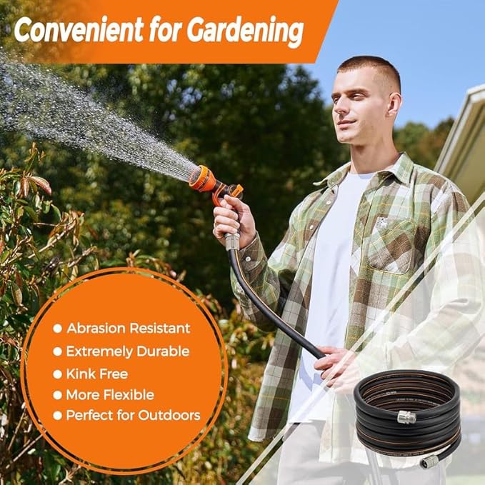 Giraffe Tools Garden Hose 30ft x 5/8", Custom Length, Heavy Duty, No Kink, Flexible, Rubber Garden Hose, Leakproof Water Hose with Male to Female Fittings, 600 Burst PSI