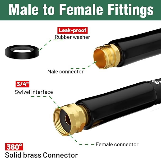 Short Garden Hose 3 ft x 5/8 in Male to Female Heavy Duty Small Water Hose Extend Connector, Lightweight Rubber Hybrid Leader Hose, Leak-Free Connections, BT3B, Black