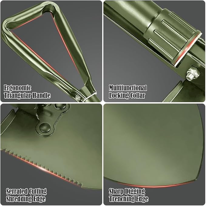 Digging Shovel, 18.5'' Lightweight Camping Shovel Portable High Carbon Steel Folding Mini Trowels for Outdoor Camping Backpacking Hiking Car Emergency Home Garden(Olive)