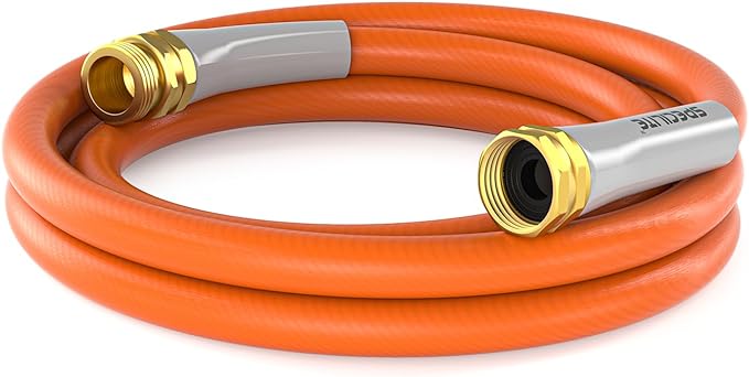 Garden Water Hose 5 ft x 5/8 in, Heavy Duty Leader Pipe Extension, Flexible, Lightweight Kink-less,Hybrid Rubber, with 3/4" Brass Fittings, Orange