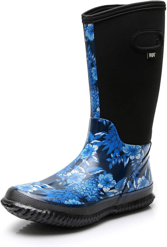 WTW Mid Calf Rain Boots for Women - Waterproof Insulated Neoprene Mud Boots Outdoor Hunting Garden Boots