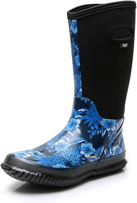 WTW Mid Calf Rain Boots for Women - Waterproof Insulated Neoprene Mud Boots Outdoor Hunting Garden Boots