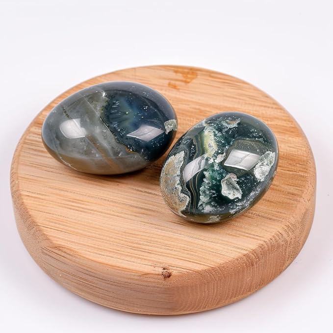 Polished Moss Agate Crystal Stones - 2 Pieces of 1.2-Inch Super Large Handpicked Natural Tumbled Gemstones for Reiki, Chakra Healing, and Home Decor