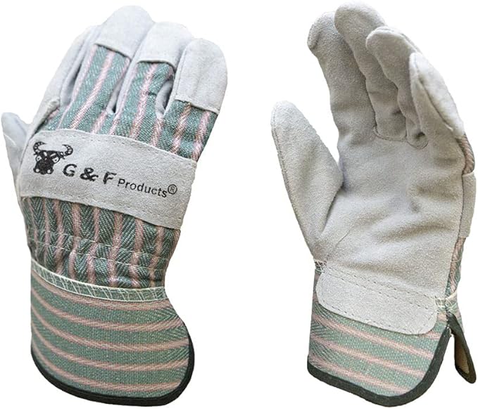 JustForKids Kids Work and Gardening Gloves with Rubberized Safety Cuff, Children and Youth age 6 Years Old, Premium Leather and Cotton