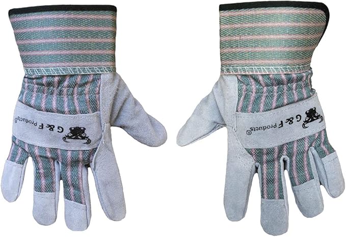 JustForKids Kids Work and Gardening Gloves with Rubberized Safety Cuff, Children and Youth age 6 Years Old, Premium Leather and Cotton