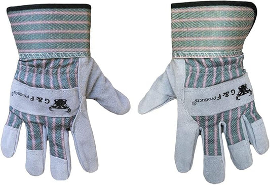 JustForKids Kids Work and Gardening Gloves with Rubberized Safety Cuff, Children and Youth age 6 Years Old, Premium Leather and Cotton