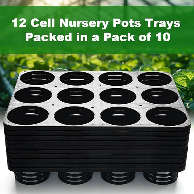 12 Cell Nursery Planter Pots Trays, Plant Pot Shuttle Carry Holder and Trays for 4 inch Round Plastic Nursery Pots Flowerpot Carrier Transporting (16.75" 12.43", 2.1" Deep, 10-Pack)