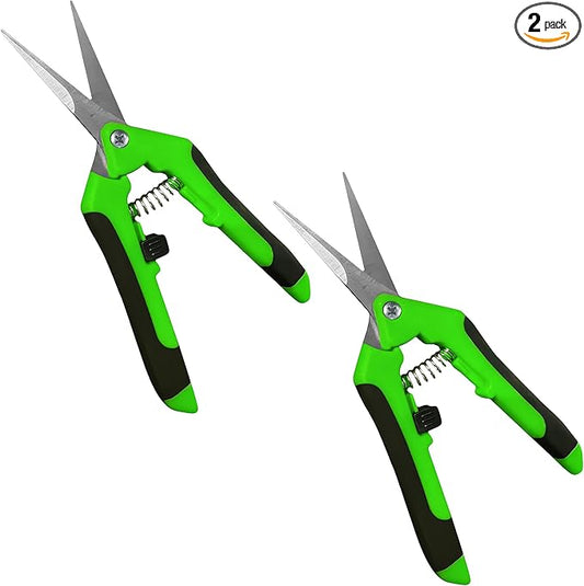 GARDEN GURU Razor Sharp Snip – Professional Garden Pruning Shears Trimmers Scissors – Super Sharp Micro-Tip Precision Stainless Steel Blades - Easy on Arthritic Hands - Soft Ergonomic Handles (2 Pack)