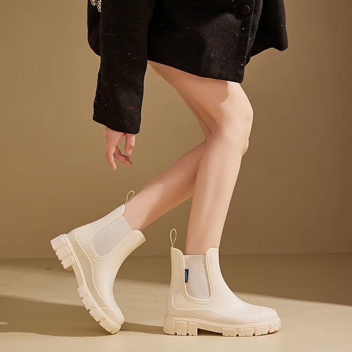 Short Rain Boots Women Waterproof Ankle Rainboots Fashion Chelsea Boots Non-Slip Garden Shoes for Outdoor Work Booties