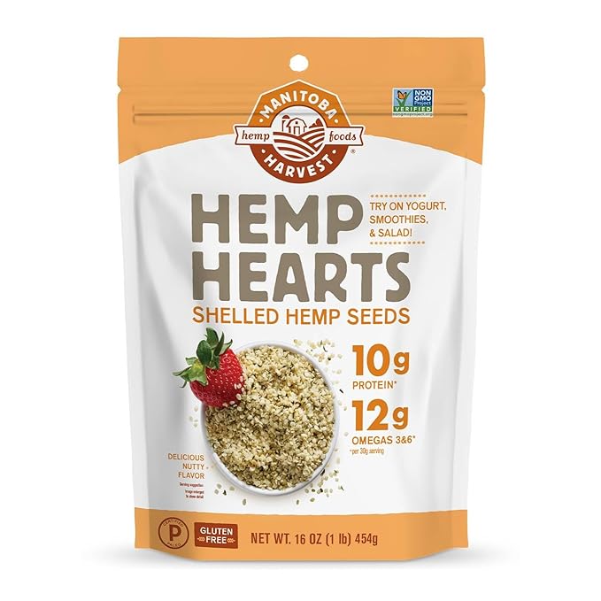 Manitoba Harvest Hemp Hearts Shelled Hemp Seeds, 16oz, 10g Plant Based Protein and 12g Omega 3 & 6 per Serving, Perfect for smoothies, yogurt & salad, Non-GMO, Vegan, Keto, Paleo, Gluten Free