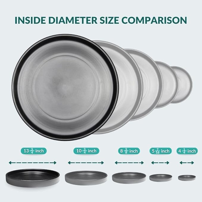 Heavy Duty Ceramic 14 Inch Planter Saucer - with Silicone Feet for Added Surface Protection - Scratch-Resistant Black Pot Saucers for Plants, for Pots 13.75" at the Base or Less, Black Plant Saucer