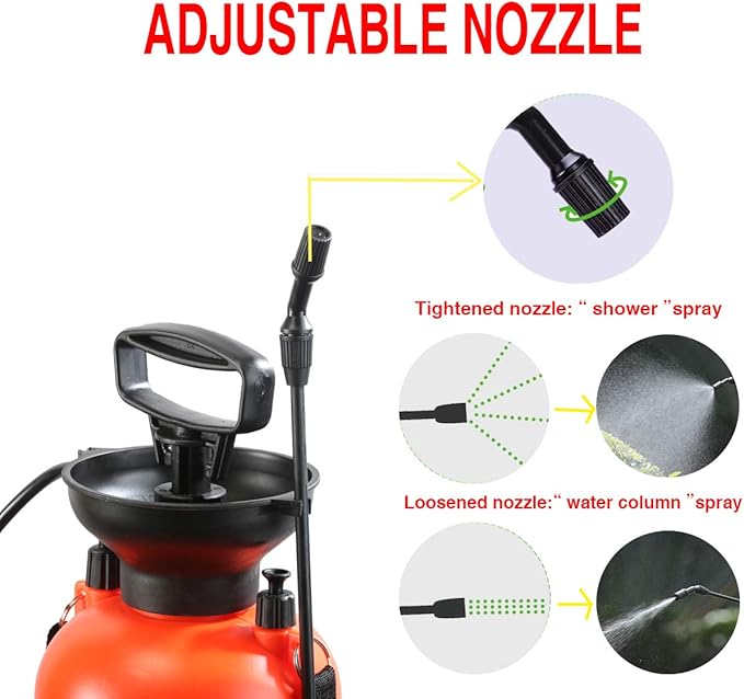 CLICIC Lawn and Garden Portable Sprayer - 1.3 Gallon/5 L Pump Pressure Sprayer Includes Shoulder Strap.