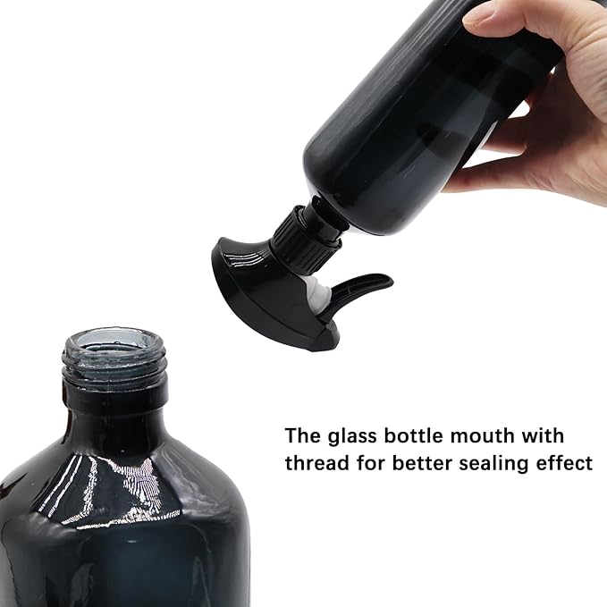 OFFIDIX Glass Spray Bottles for Cleaning,16 OZ 2 Pack Continuous Empty Water Mister Spray Bottles for Hair,Plants Mister,Adjustable Nozzle,Black