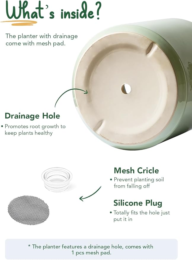 LE TAUCI 12 Inch Pots for Plants, Ceramic Large Plant Pot for Indoor Plants, Mid-Century Modern Planter Pot with Drainage Hole, Reactive Glaze Green